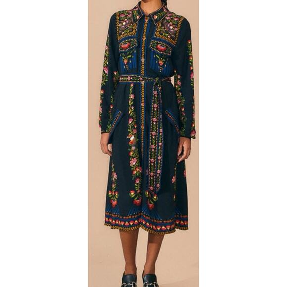 Farm Rio Black Toucan Garden Midi Dress Women's Size S - Picture 1 of 8